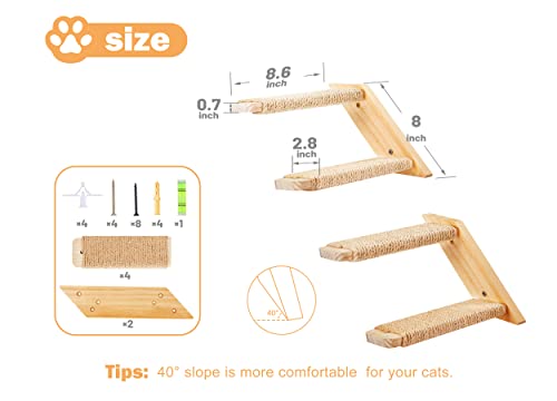 Cat Wall Climbing Shelf, 2 pcs 4 Step Wall-Mounted Ladder with Sisal Scratching Rope Z19535