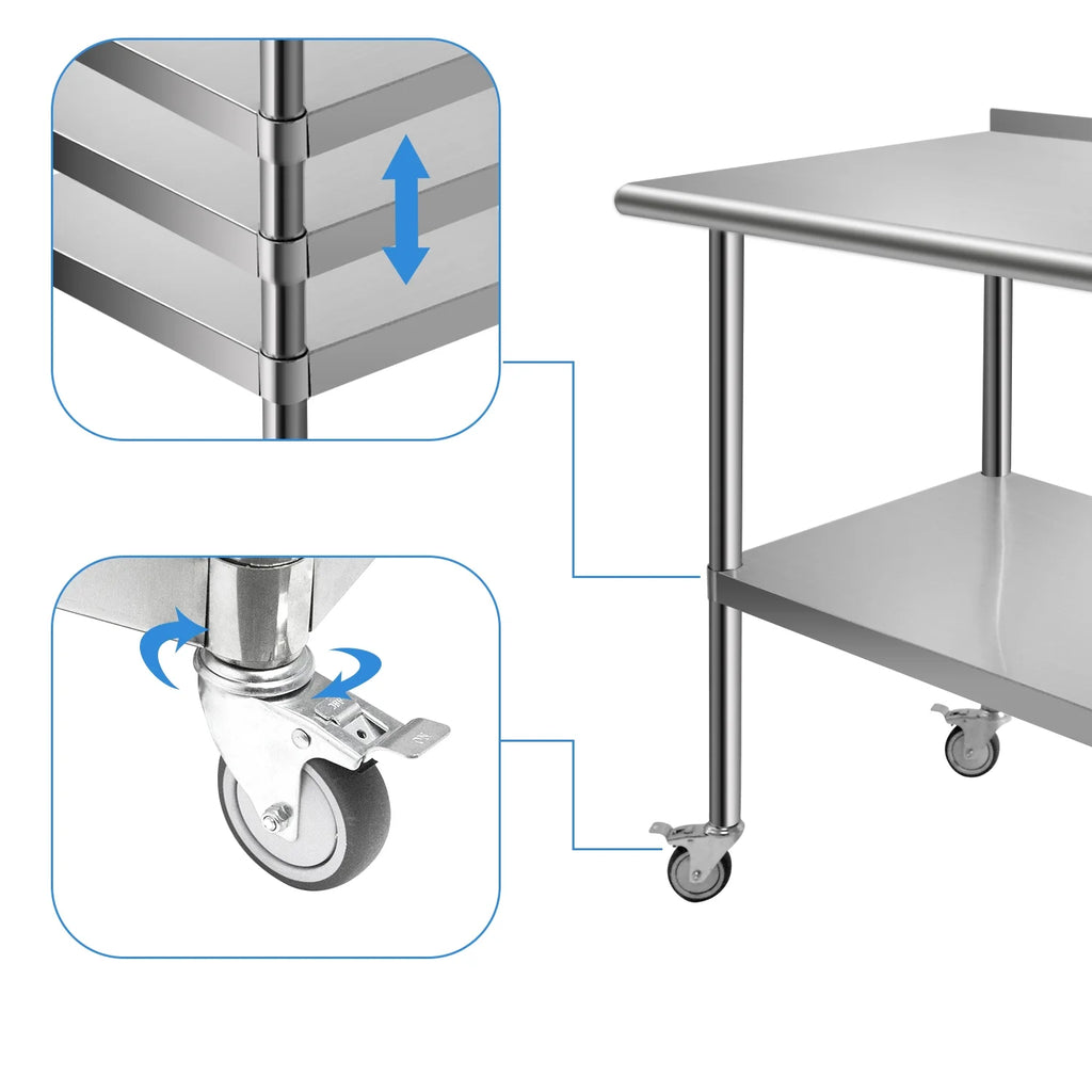 36" x 24" NSF Stainless Steel Work Table with Backsplash U1999