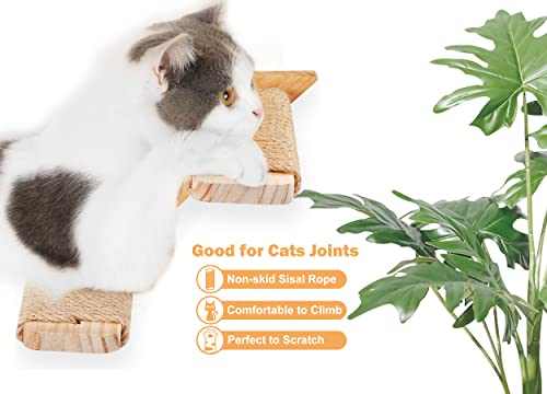 Cat Wall Climbing Shelf, 2 pcs 4 Step Wall-Mounted Ladder with Sisal Scratching Rope Z19535