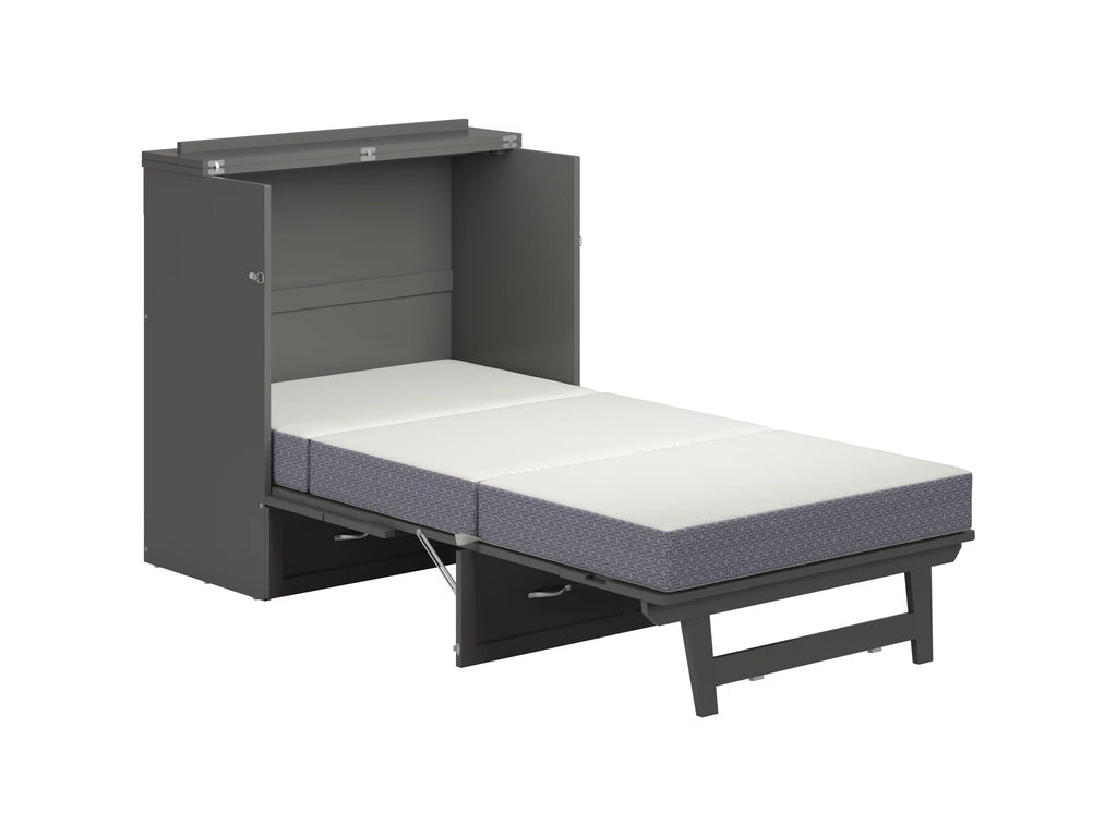 Twin XL Solid Wood Murphy Bed Chest with Mattress, Drawer & Charger, Grey I908253