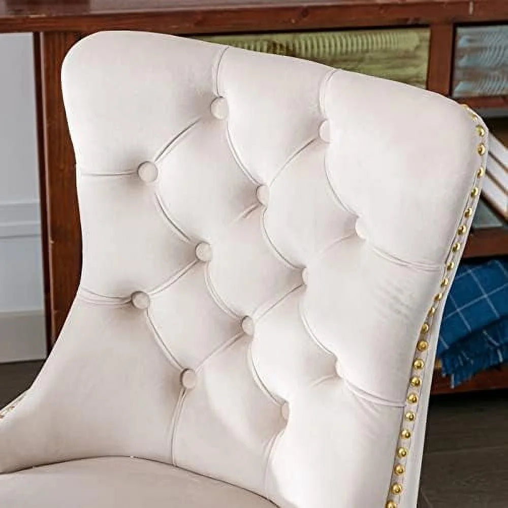 Beige Armless Adjustable Swivel Chair with Wheels T9183