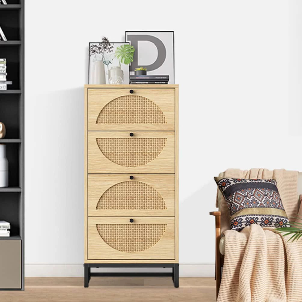 Rattan 4 Drawer Tall Wooden Storage Cabinet R35496