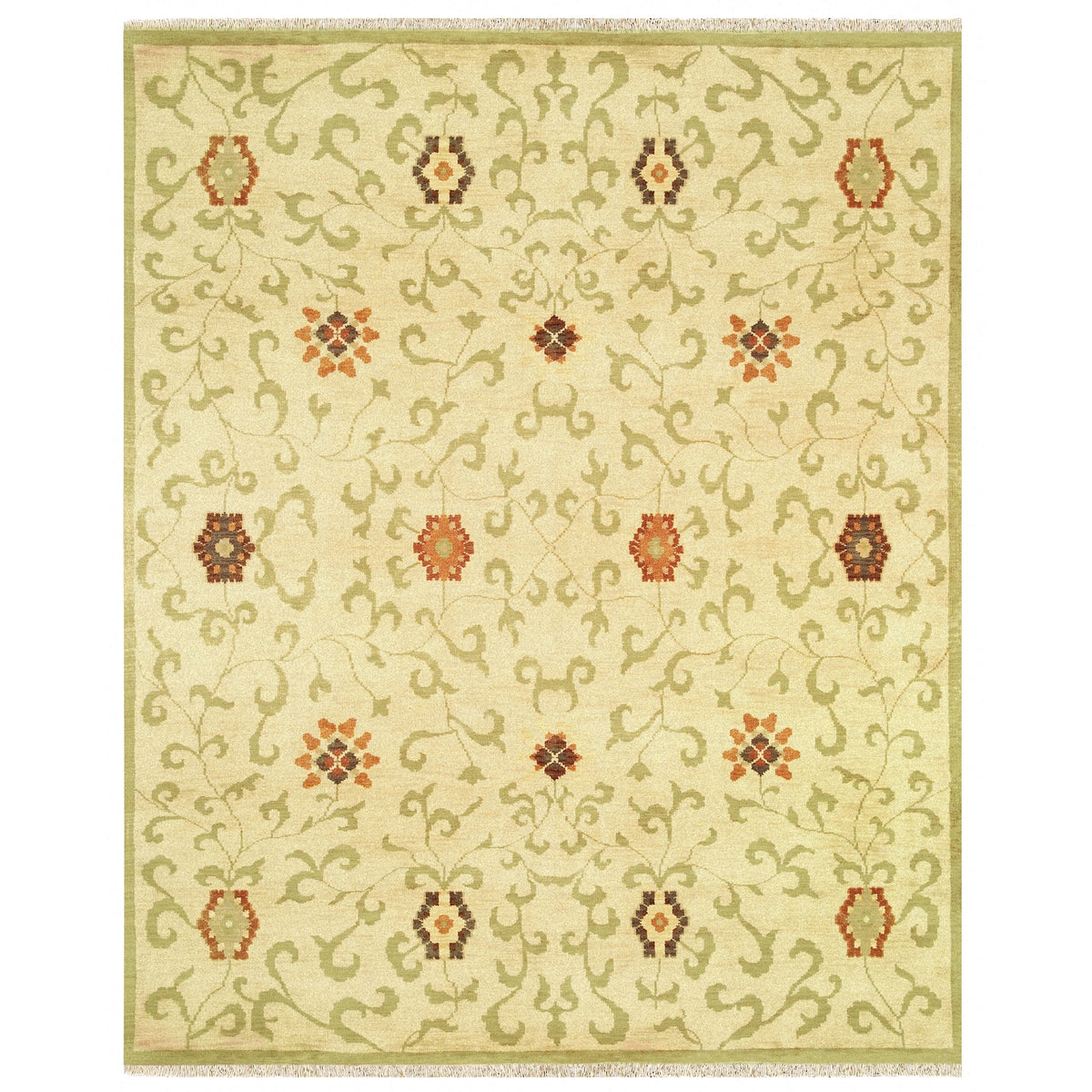 Hand-knotted Wool Rug Beige/Sage 4' x 6' Q123922