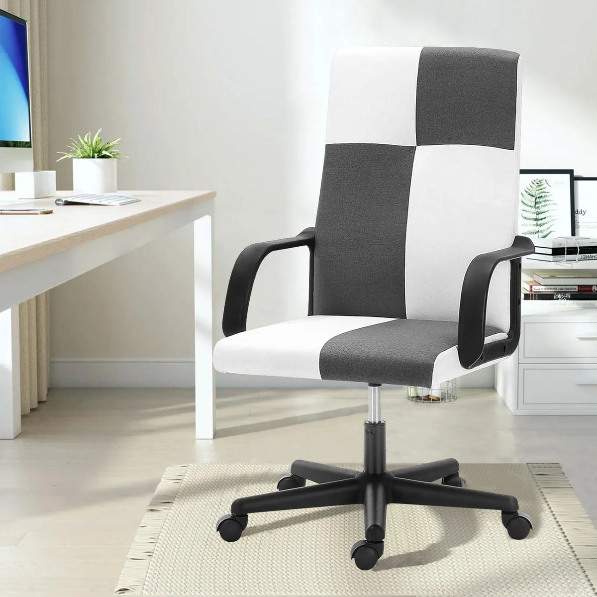 Ergonomic High Back PU Leather Swivel Rolling Office Chair with Flip-up Armrests Y813288