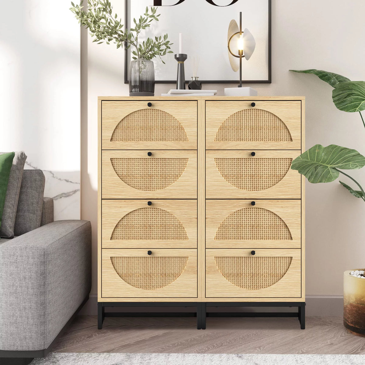 Rattan 4 Drawer Tall Wooden Storage Cabinet R35496