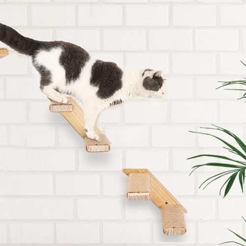Cat Wall Climbing Shelf, 2 pcs 4 Step Wall-Mounted Ladder with Sisal Scratching Rope Z19535