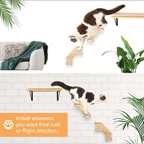 Cat Wall Climbing Shelf, 2 pcs 4 Step Wall-Mounted Ladder with Sisal Scratching Rope Z19535