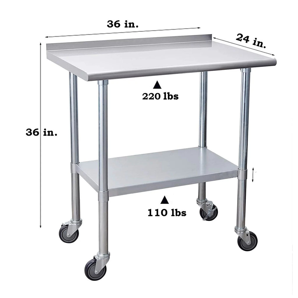 36" x 24" NSF Stainless Steel Work Table with Backsplash U1999