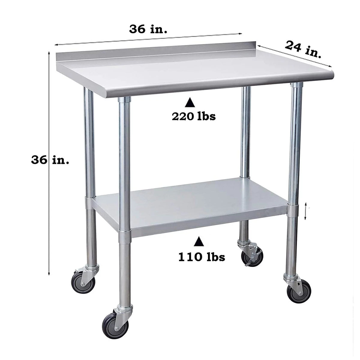 36" x 24" NSF Stainless Steel Work Table with Backsplash U1999