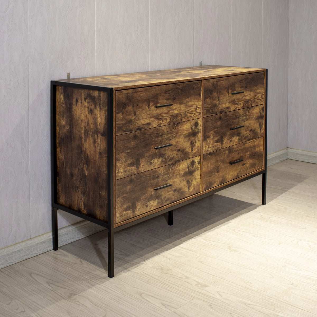 Rustic Brown 6 Drawer Wood Dresser S809