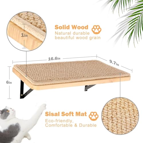 Cat Wall Climbing Shelf, 2 pcs 4 Step Wall-Mounted Ladder with Sisal Scratching Rope Z19535