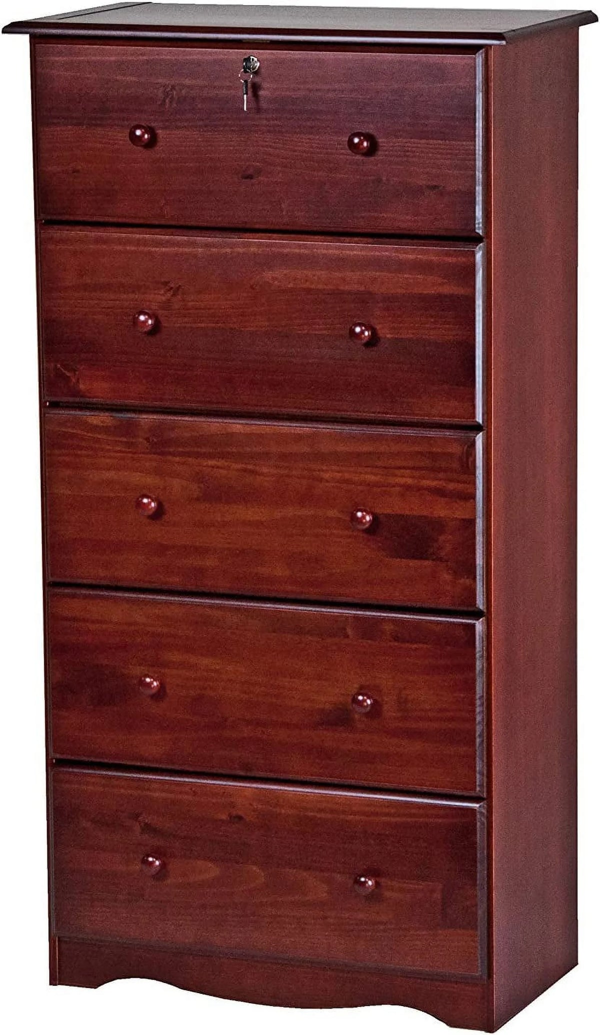 100% Solid Wood 5 Drawer Chest with Lock Honey Pine F398939