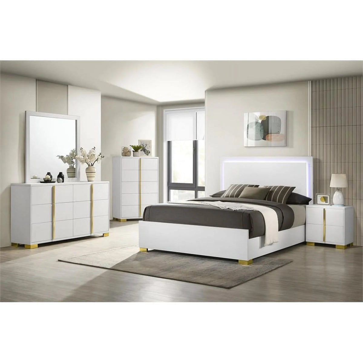 Contemporary Wood Queen Bed with LED Lighting Q22048