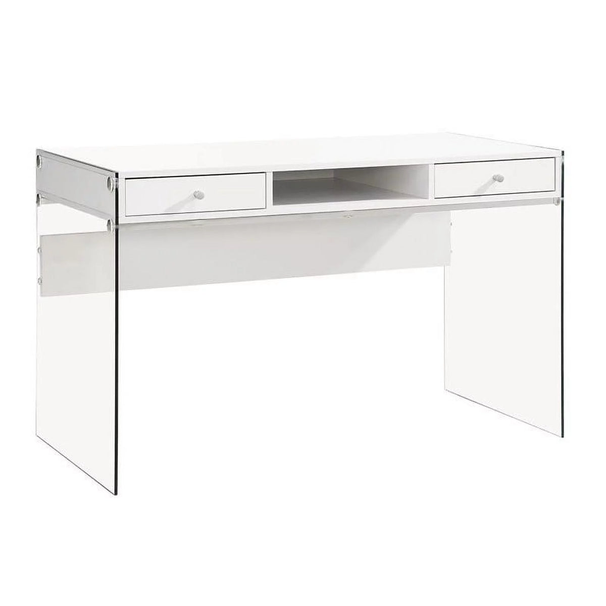 Glossy White Computer Desk and Gray Chrome Chair Set of 2 P196023