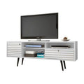 White Mid Century Modern TV Stand with 4 Shelving Spaces & 1 Drawer I286715