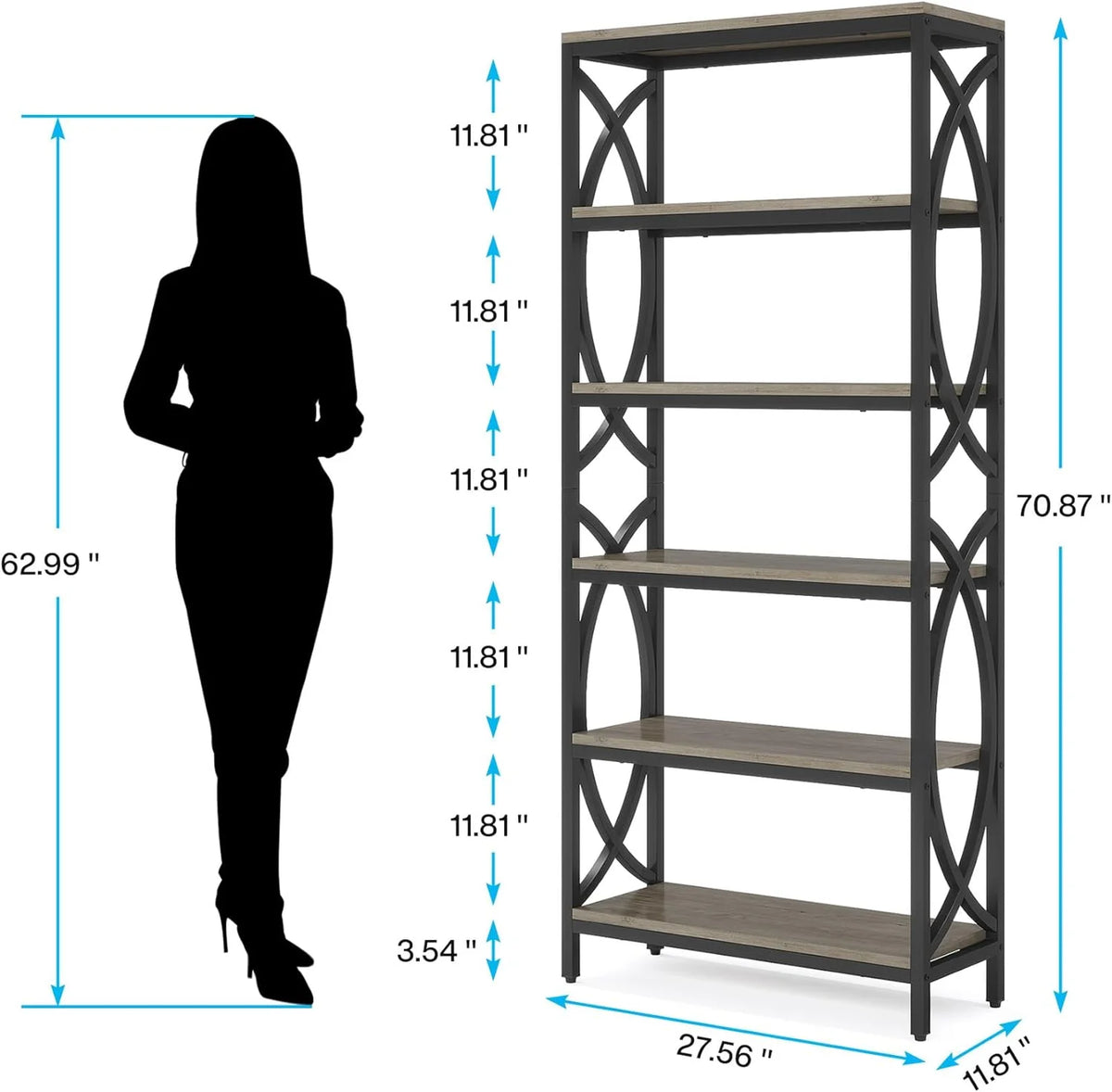 70.8" 6-Tier Metal & Wood Bookshelf O816443