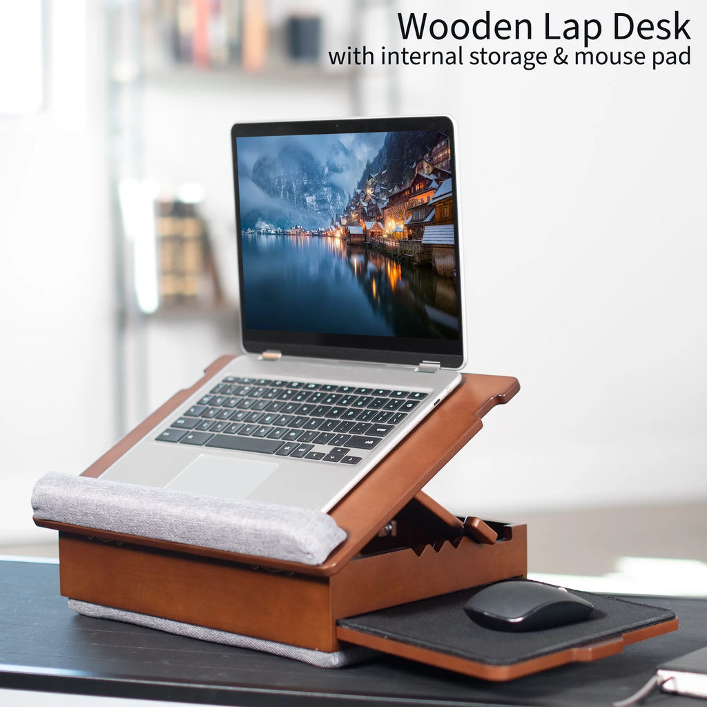 Wooden Tilting Lap Desk with Internal Storage and Mouse Pad K4641