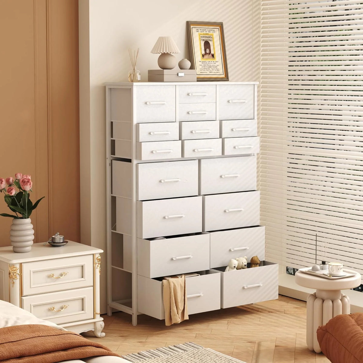 White 18 Drawer Fabric Dresser O3485
