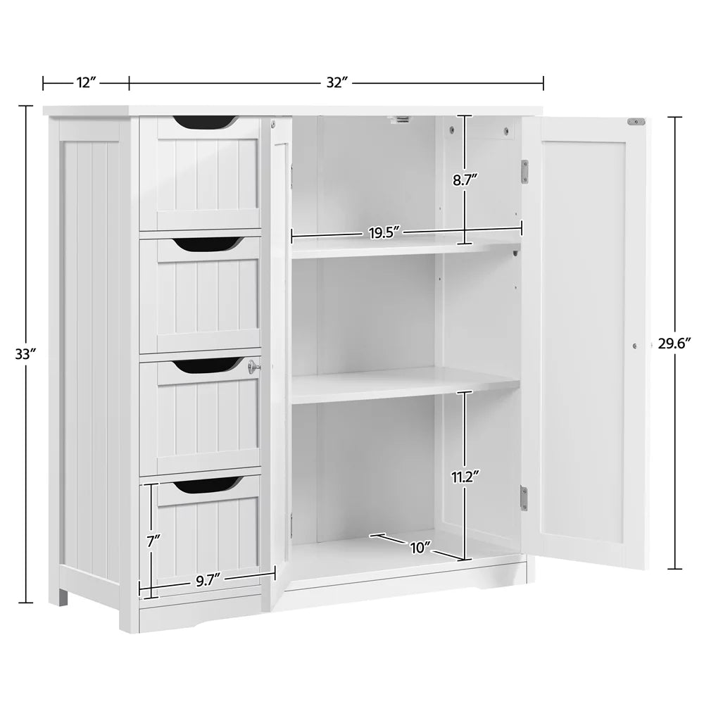 White Wooden Bathroom Floor Cabinet with Adjustable Shelf W275656