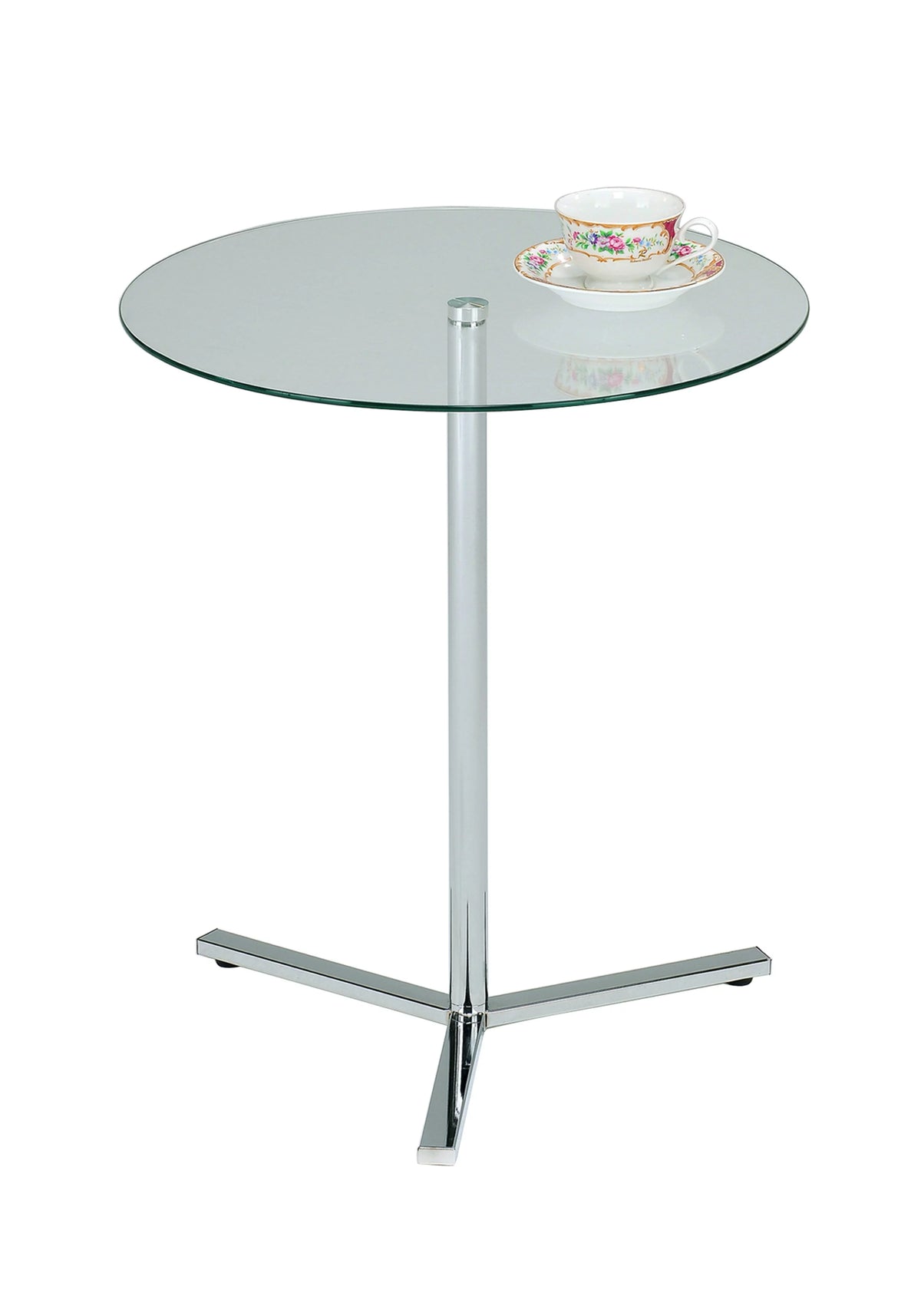 20" Round Chrome Metal & Tempered Glass Side Table Z674