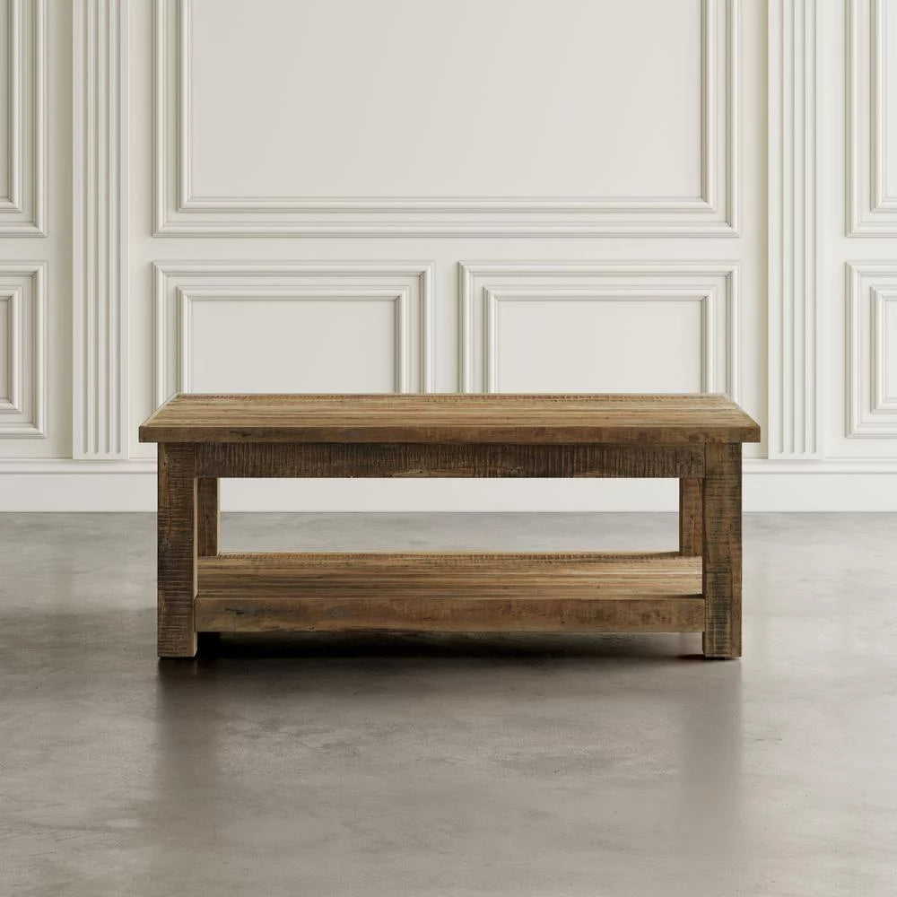 50" Rustic Solid Wood Coffee Table with Storage Shelf P787