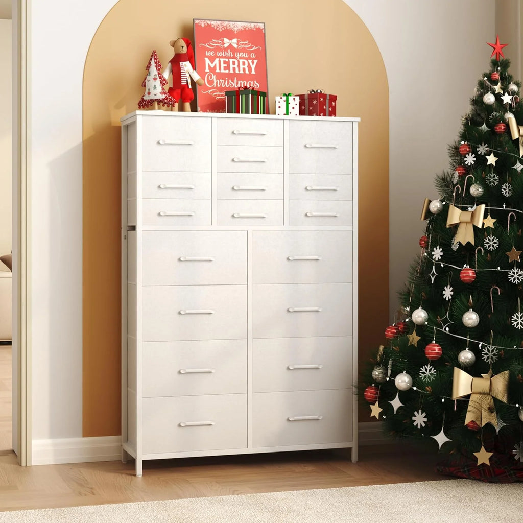 White 18 Drawer Fabric Dresser O3485