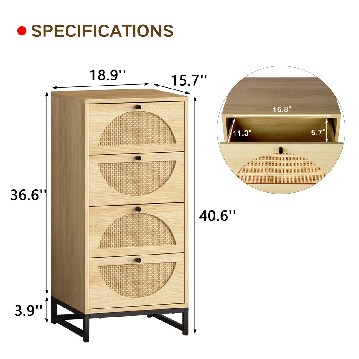 Rattan 4 Drawer Tall Wooden Storage Cabinet R35496