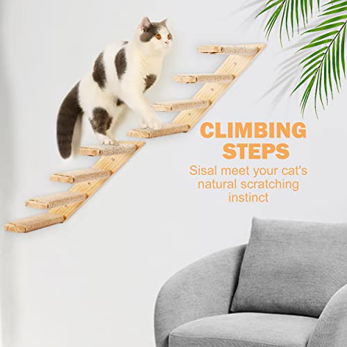 Cat Wall Climbing Shelf, 2 pcs 4 Step Wall-Mounted Ladder with Sisal Scratching Rope Z19535