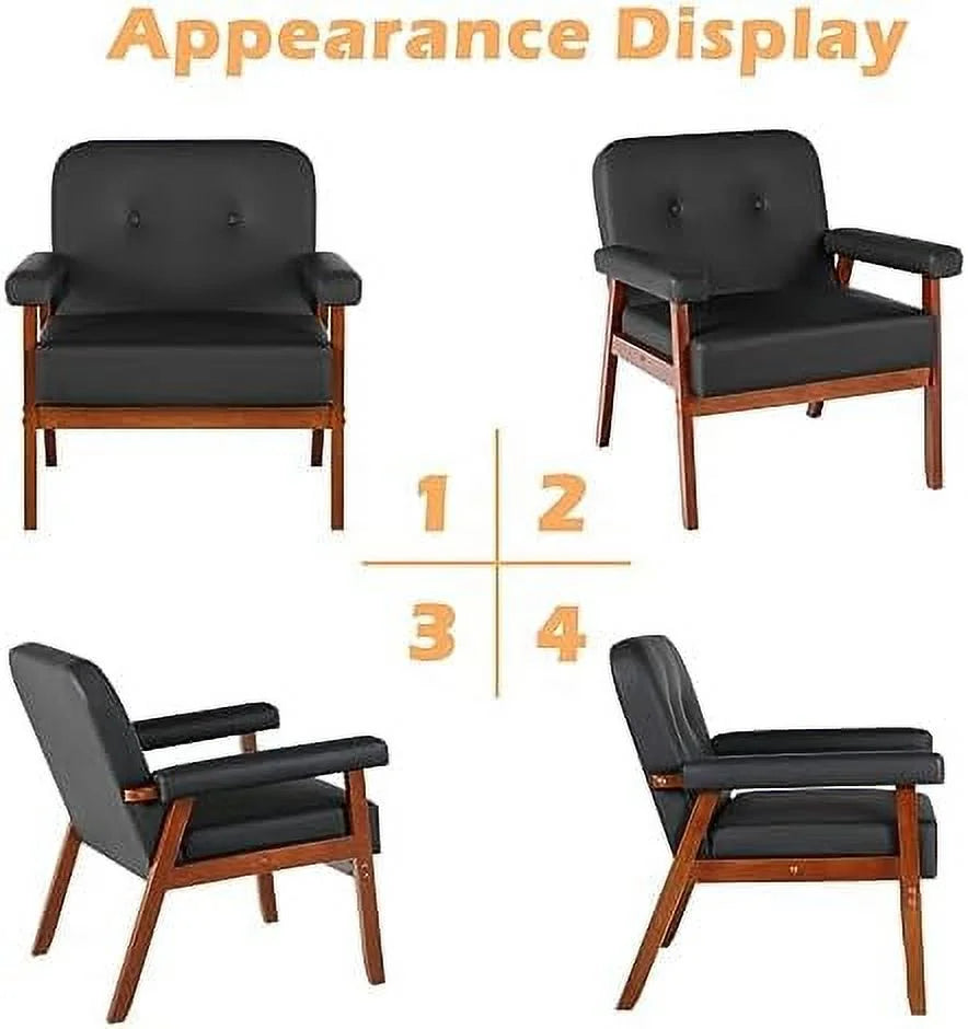 Black Faux Leather Accent Chairs Set of 2 with Wood Arms X118397