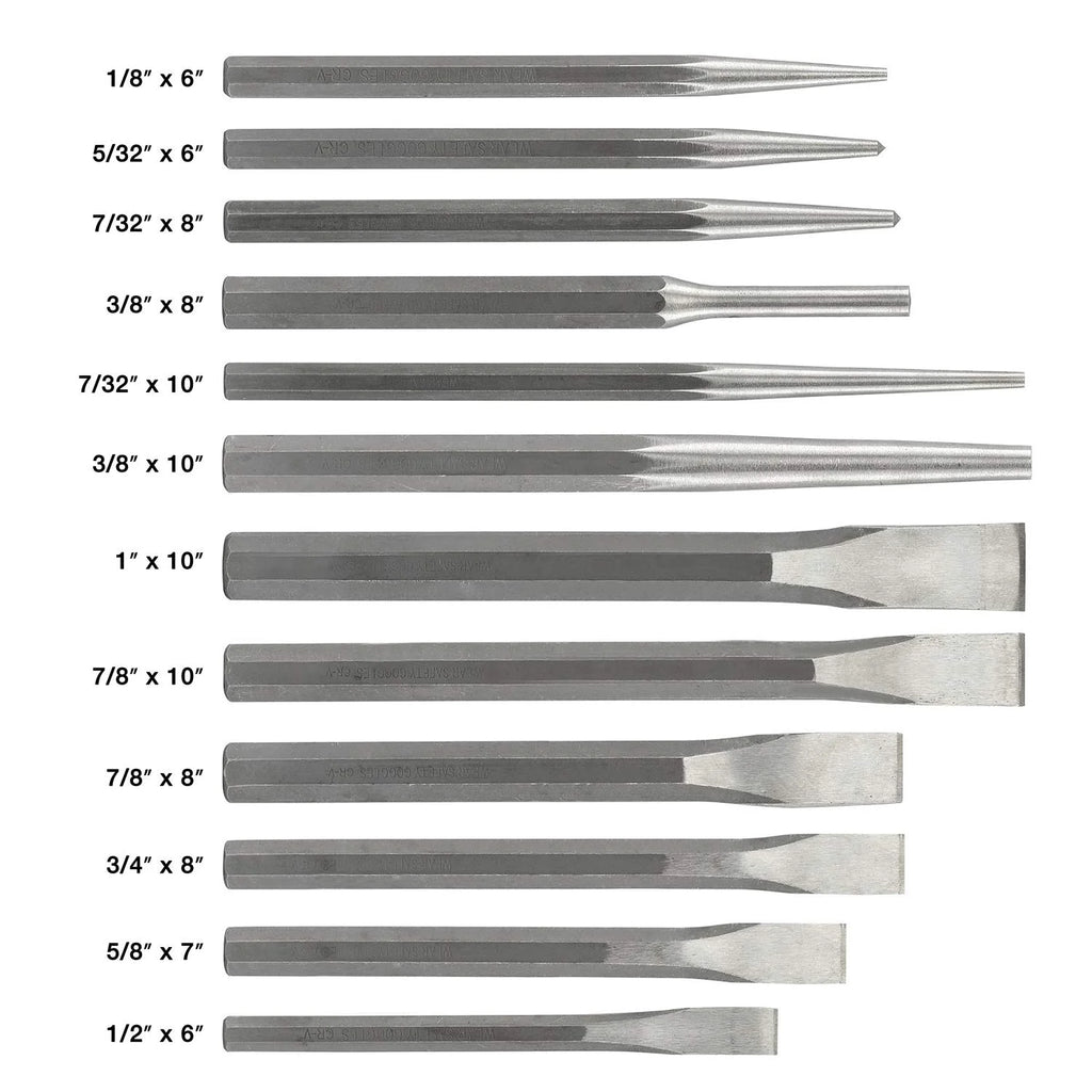 12 Piece Cr-V Steel Cold Chisel and Punch Set B8623