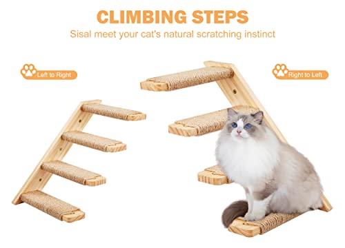 Cat Wall Climbing Shelf, 2 pcs 4 Step Wall-Mounted Ladder with Sisal Scratching Rope Z19535