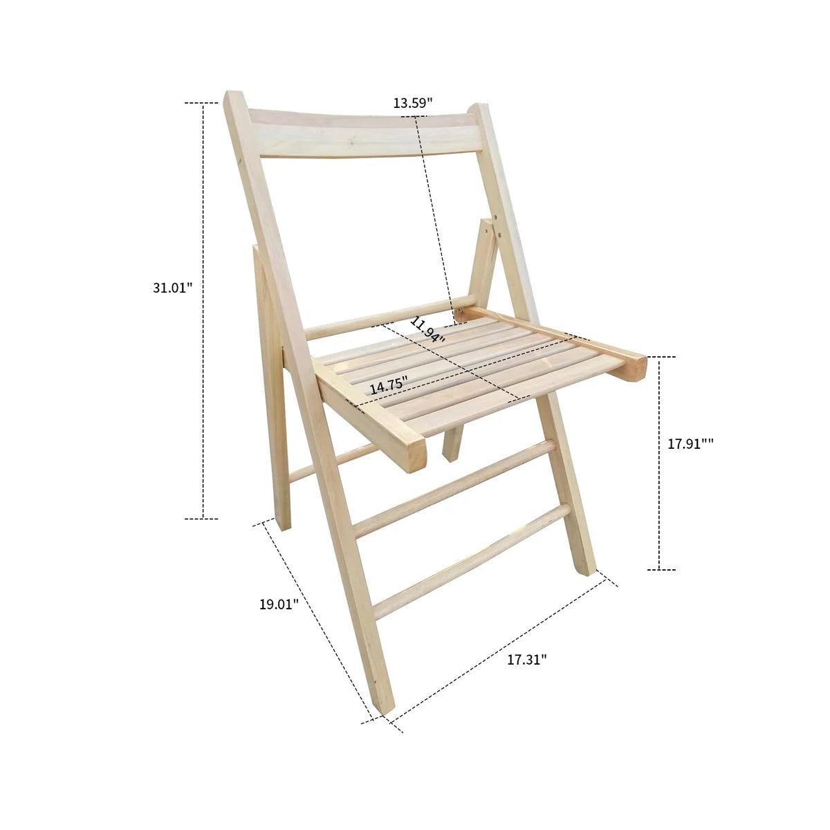 Lightweight Portable Slatted Wood Folding Chair with Backrest and Footrest D98542
